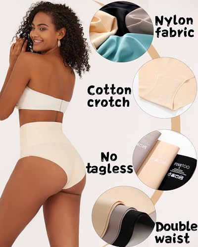 FINETOO Light Tummy Control Underwear Women High Waisted Briefs Plus Size Shapewear Under Dress Ladies Panties S-XXXL