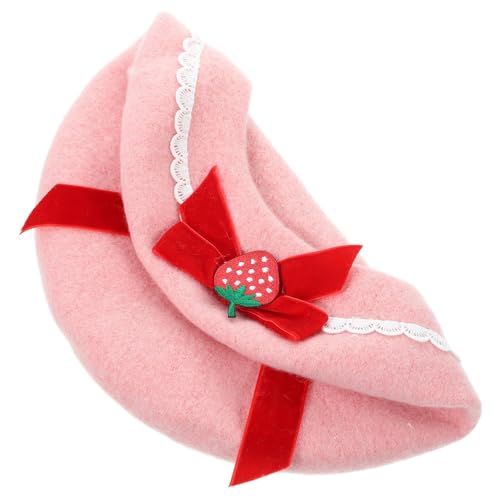 Béret femme en laine rose VALICLUD couvre-chef élégant avec nœud taille 56-58 cm pour Halloween