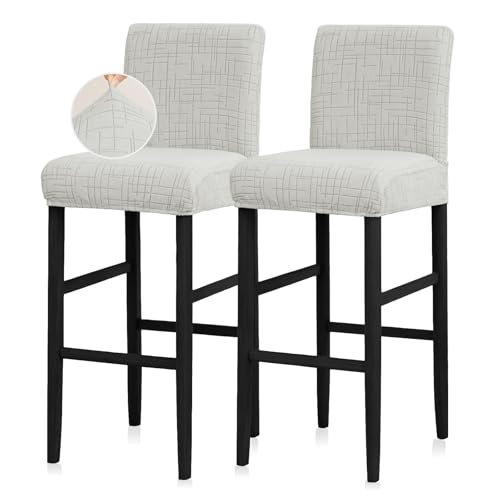 Image of JIUZHEN Light Grey Stretch Velvet Bar Stool CounterCovers Set of 2 | Washable Removable Rectangular Seat Covers, Water Resistant, Kitchen, Dining, Pub, Hotel, Wedding and Party Counter Stools