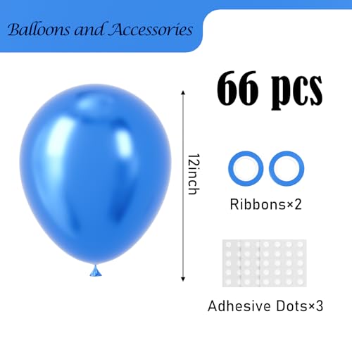 Image of Voircoloria Metallic Blue Balloons, 66pack 12inch Chrome Blue Latex Party Balloons for Birthday Baby Shower Graduation Wedding Gender Reveal Anniversary Party Decorations