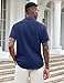 COOFANDY Mens Vacation Shirts Short Sleeve Casual Button Up Shirts Fashion Textured Beach Shirt Navy Blue