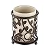 mDesign Decorative Ceramic Bathroom Vanity Countertop Accessory Set - Includes Refillable Soap Dispenser, Divided Toothbrush Stand, Tumbler Rinsing Cup - Metal Vine Accents, 3 Pieces - Vanilla/Bronze