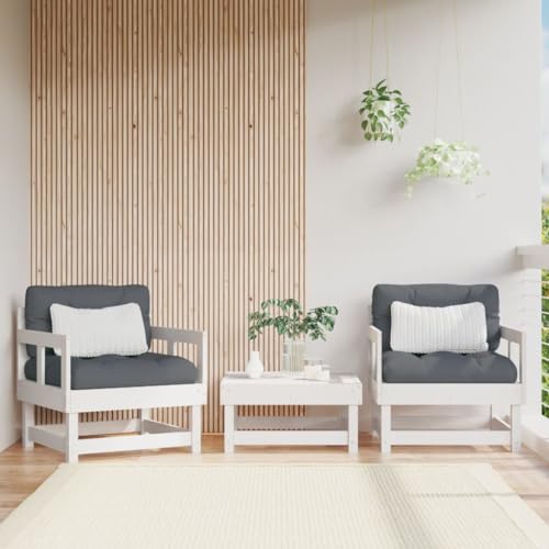 Homgoday Sillones de jardín con Cojines 2 uds Madera Maciza Pino Blanco, Sillas de Jardín Sillón Terraza Balcón Patio Butaca Asiento Muebles Mobiliario Hogar Comedor Duradera Robusta Tipo 3