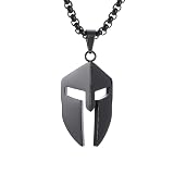 MysticNook Spartan Warrior Mask Face Pendant Necklace Men's Titanium Steel Warrior Helmet Necklace Hip Hop Rap Jewelry (black)