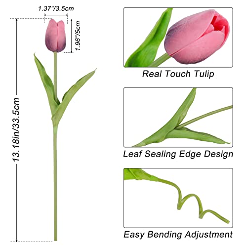 Beferr 18Pcs Tulips Artificial Flowers Faux Tulip Real Touch Tulip Fake Flowers Bouquets Arrangements for Mothers Day Spring Easter Wedding Home Table Decor