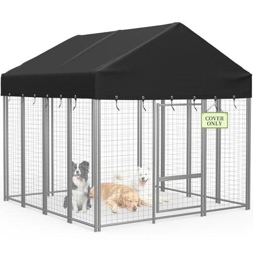 COSHNIBI Outdoor Dog Kennel Roof Cover Heavy Duty Dog Kennel Replacement Cover Waterproof UV Resistant Cover for 10 x 10 Dog Cage Black(Cover Only)