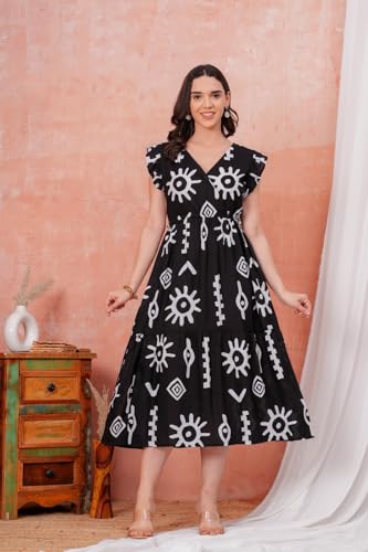 Image of Women's Stylish Knee-Length One Piece Dress, Lightweight Flared Maxi Kurti, Casual and Holiday Wear, Summer Outfit, Kurta