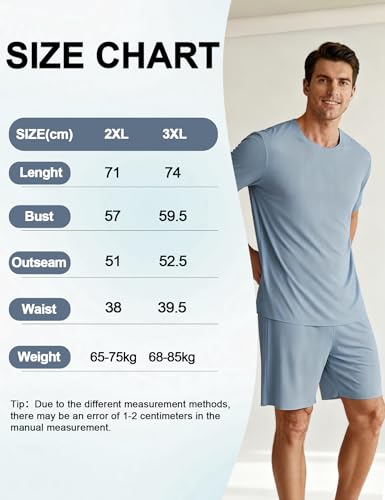 Image of Venzina Men's Ribbed Seamless Lounge Set -Loose Fit Cooling 4-Way Stretch Pajamas for Home, Outdoor, Relaxed Activities