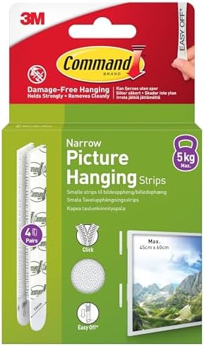 Command Picture Hanging Strips, Narrow, 4 Pairs (8 Adhesive Strips)