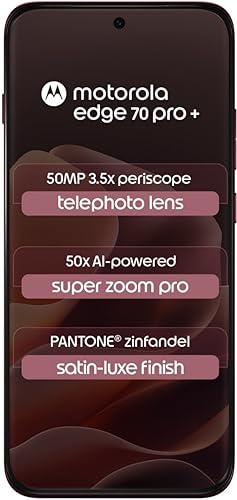 Image of Motorola Edge 70 Pro+ 5G (Pantone Zinfandel, 12GB RAM, 256GB Storage) | 6.8 inch Extreme AMOLED | 50MP Triple Rear | 50MP Selfie | 6500mAh Battery | 90W + 15W Wireless Charging | Dimensity 8500 Extreme