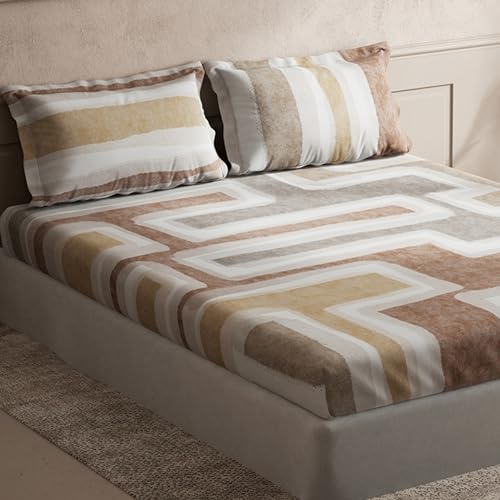 Image of Ddecor - Pack of 1 Cotton Abstract King 145 TC Bedsheet with 2 Pillow Covers - Brown