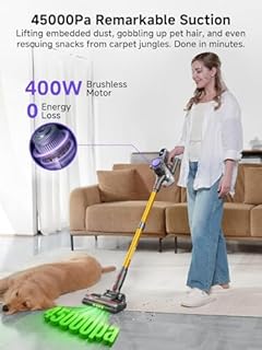 MV3 Cordless Vacuum Cleaner, 45KPa/550W/50Mins Stick Vacuum for Home, Anti-Tangled Vacuum Cleaner with Detachable Battery, LED Display, Lightweight Handheld Vacuum for Pet Hair/Carpet/Floor