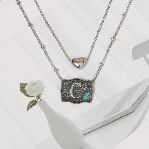Image of Belt Buckle Bracelet Initial Letter A-Z Bracelets Western Cow Tag Bracelet Belt Buckle Necklace Western Style Initial Letter Pendant Necklace