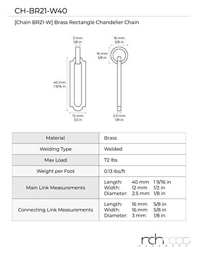 Rch Hardware Ch-21-Pb-3 Brass Chandelier Chain, Polished Brass (3 Feet) #TOP4