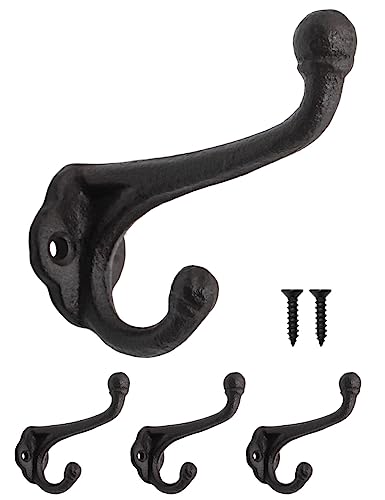 Fuxxer® 3x Rustikale Eisen-Haken, Garderoben-Haken, Guss-Eisen, schwarz, 8 x 8 cm