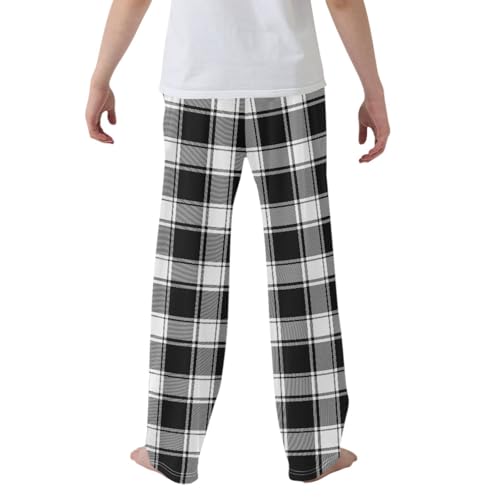 CaTaKu Boys Buffalo Check Plaid Black Pants for Boys Girls Wide Leg Sweatpants Kids Long Bottoms with Pockets Size 6-14Y2