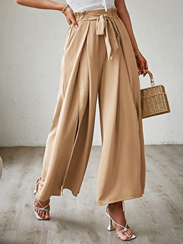 BerryGo Women's Boho Linen Flowy High Waisted Pants Elegant Split Stripe Wide Leg Pants3