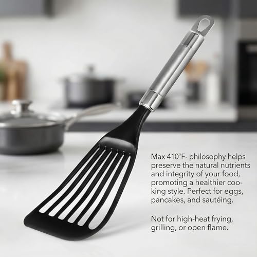 KSENDALO LFGB Certified Nylon Fish Spatula, Slotted Egg Turner for Nonstick Cookware – Flexible Wide Blade Kitchen Flipper for Eggs, Omelets, Pancakes, Dishwasher Safe (Max. 410°F)