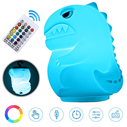 GVOO LED Nachtlicht Kinder,Dinosaurier Nachtlicht mit Fernbedienung Dimmbar USB Aufladbar Tragbare Silikon Nachtlichter mit 16 Farben