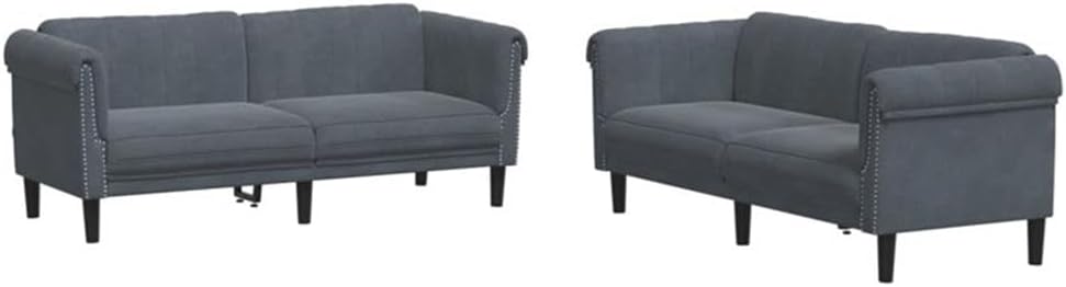 BOWERY HILL Contemporary Velvet Sofa Set, Dark Grey Upholstery, Solid Wood Frame, Padded Armrests, Spacious 5-Person Seating, Modern Design for Living Room, Includes 2-Seater and 3-Seater Sofas