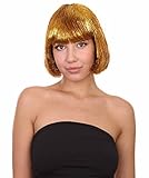 HPO Adult Women's Tinsel Bob Wig Collection | Multiple Color Options | Premium Breathable Capless Cap Design (One Size, Gold)