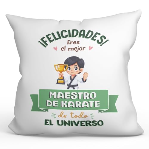 MUGFFINS Cojín 40x40 cm para Maestro DE Karate Hombre Relleno Incluído - En Español - Mejor Universo Trofeo - Regalo Original y Divertido