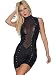 Boowhol Damen Kleider Nieten Sexy Damen Lackleder Bühnenkleidung，Die Brust Hohl Kleid Rock Splice ，Sexy Dessous Minikleid Anzug Enge Kleidung (M)