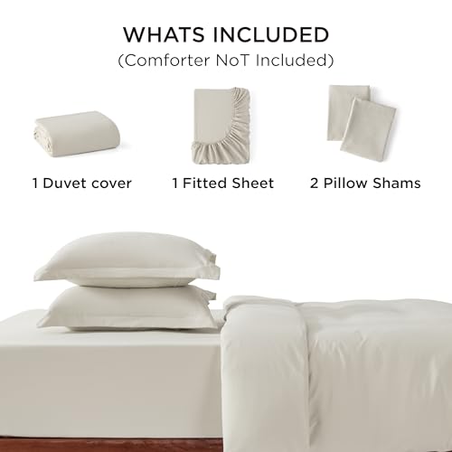 Image of Bedsure Duvet Cover Full Size with Fitted Sheet - 4 Pieces Prewashed Polyester Extra Soft Bedding Set, Includes 1 Duvet Cover 80x90 Inches with Zipper Closure, 2 Pillow Shams, 1 Fitted Sheet, Linen