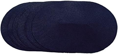 Coscape Set of 6 (Six), Oval Indoor/Outdoor, Woven Placemats or Chargers, 18" x 12" (Dark Blue)