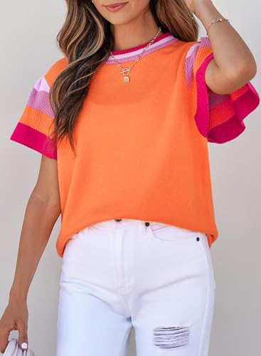 SHEWIN Womens Summer Cap Sleeve Tops Casual Crewneck Loose Fit Knit Lightweight Sweater Pullover Top4