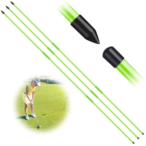FINGER TEN Golf Alignment Sticks Rods Swing Trainer Tools 48 Inch 2 Or 3 Pack, Fits in Golf Bag Tour Stickers Practice Training Aid (3 Pack Green)