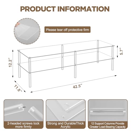 Image of 2-Tier Acrylic Shoe Shelf, Clear Acrylic Organizer, 42.5 inch L x 11.8 inch W x 12.2 inch H, Each Tier Holds up to 6 Pairs of Heels, Sneakers, Flats, Ideal for Closet, Entryway, Bedroom, Easy Assembly