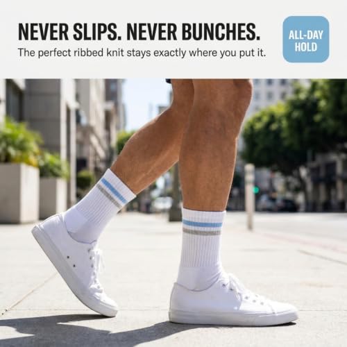 Image of Men's Regular Length Full White Terry Ribbed Socks - Cushioned for Comfort, Breathable Cotton Socks for Men - Free Size (Pack of 3)