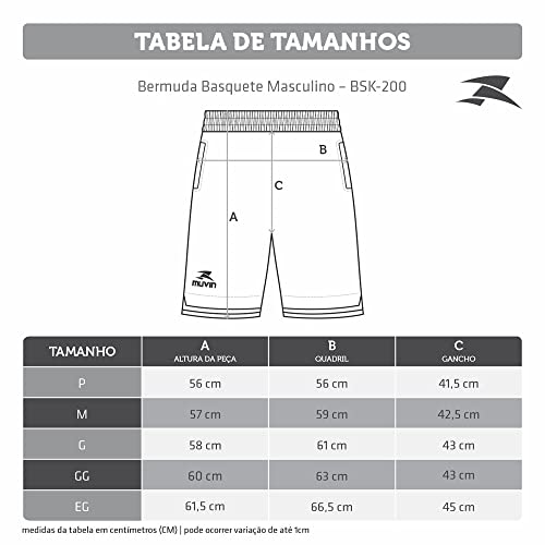 Bermuda Basquete Masculino Muvin – 100% Poliéster – Bolsos - Cordão de Amarração - Shorts – Treino -