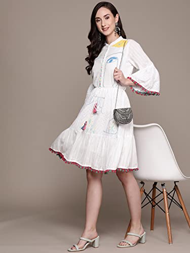 Image of ishin Women's Embroidered A-Line Knee Length Dress