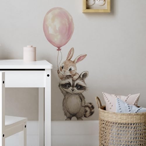 Vinilo decorativo Achang con mapache y conejo acuarela miniatura 4