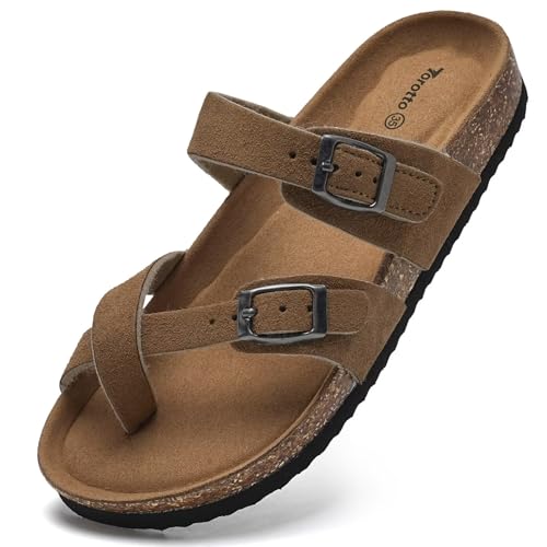 Image of Torotto Boys Girls Sandals with Cork Footbed Adjustable Buckle Casual Flip Flops Sandals Open Toes Flat for Kids Toddler