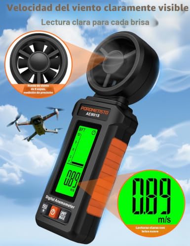 Miniatura 4 de Porometisto Aem01s Anemómetro Digital, Anemometro Portátil Con Diseño De Carcasa Antideslizante, Adecuado Para Hvac, Deportes Al Aire Libre, Navegación Industrial Y Seguridad Industrial