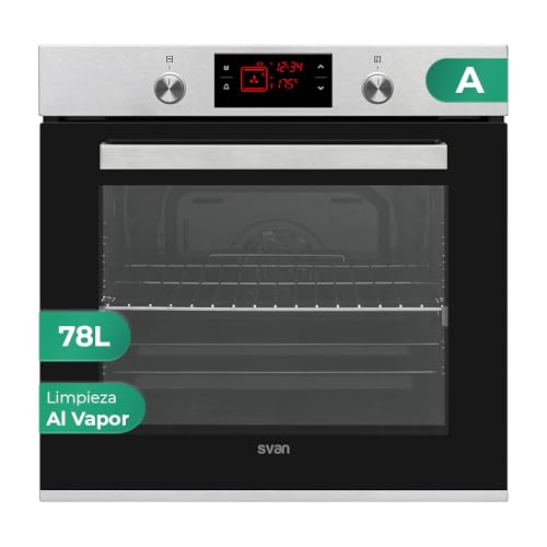 Svan Horno MultifunciónCon Ventilador Inox SHM10800DCX. Capacidad 78 Litros, 3100W, 10 Programas, Interior Esmaltado, Fácil Limpieza, Display LED Manual, Eficiencia Energética Clase A