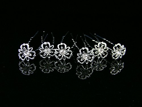 Set of 6 Trillium Flower Rhinestone Crystal Hair Pins H010