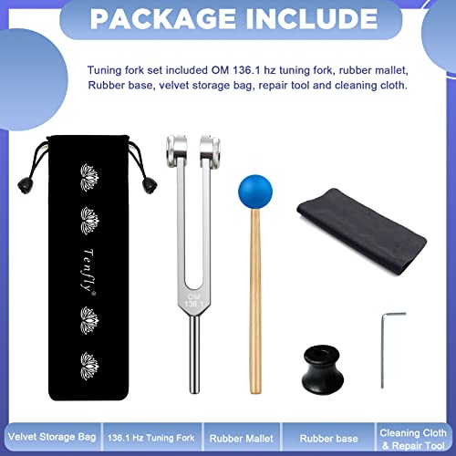 OM 136.1Hz Tuning Fork Weighted, Heart Chakra Tuning Energy Fork for Sound Healing, Meditation, Immune System and Circulatio, Silver - Image 3