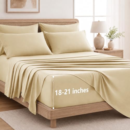 Image of CozyLux Queen Sheet Set 6-Piece, 21-Inch Deep Pocket, Soft Brushed Feel