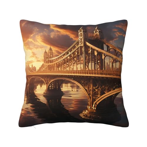 WZYWHJ Fundas de almohada decorativas de 26 x 26 pulgadas, diseño de puente torre, fundas de almohada cuadradas de doble cara para el hogar, cama, sofá, sala de estar, casa de campo al aire libre