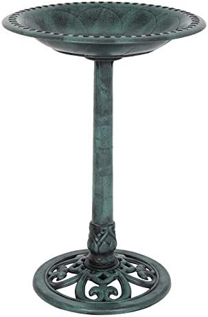 VINGLI Wild Bird Bath Green Patina Weather Resistant Resin Pedestal Birdbaths Antique Sculpture Finish Garden Decor for Outdoor Lightweight Courtyard 28 Inch