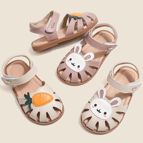 Image of WUIWUIYU Toddlers Little Girls T-Strap Hook&Loop Dress Strawberry Summer Shoes Closed Toe Carrot Sandals