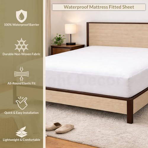 Image of 100% Waterproof Mattress Protector Single Size Bed 30x72 Inch, Non Woven Fabric Fitted Mattress Cover with Elastic, Waterproof Bed Protector, Hypoallergenic, 10 Inch Deep Pocket - White