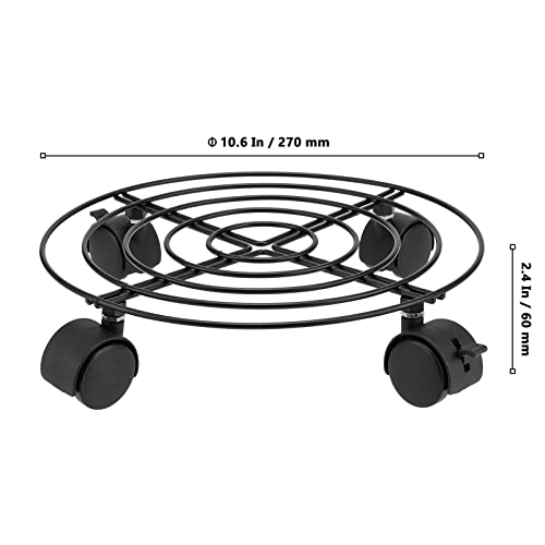 MUKLEI 4 Pack 27 cm Diameter Metal Plant Caddy, Rolling Plant Stands, Round Plant Dolly with Lockable Wheels, Flower Pots Holder on Wheels for Indoor and Outdoor Use, Black - Image 2