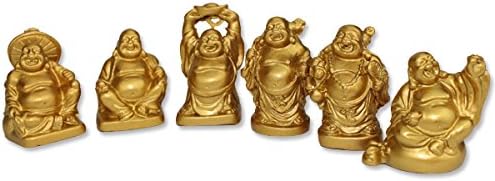 Miniatura 2 de We pay your sales tax Juego de 6 estatuas de Feng Shui de 2 pulgadas de oro feliz y risueño de Buda, regalo