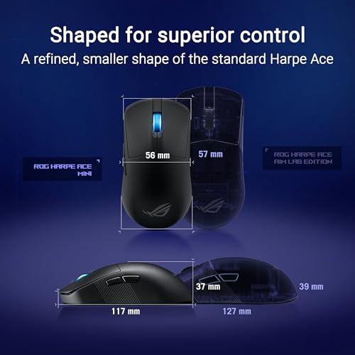 ROG Harpe Ace Mini, 49 gram, semi-symmetrische, professionele FPS-spelers, 42.000 dpi, ROG AimPoint Pro optische sensor, ROG Optical Micro Switches, 8000Hz draadloze polling rate, zwart - Afbeelding 4