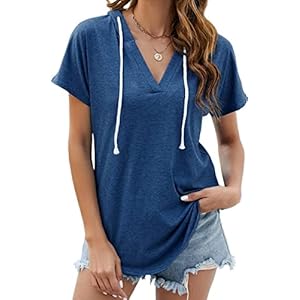 NEKOSI Womens Long Sleeve V Neck Hoodie Sweatshirts Lightweight Pullover Tops